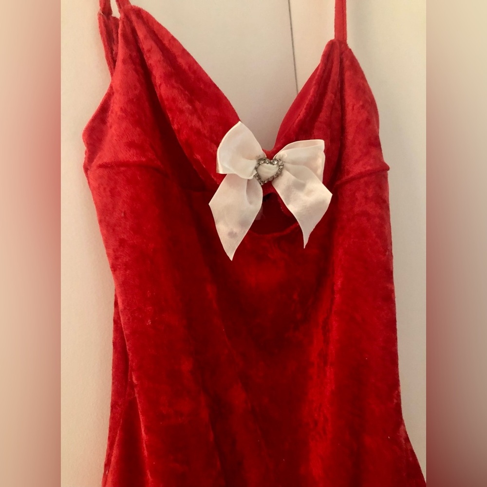 Red Mini-Dress with Bow and Stockings